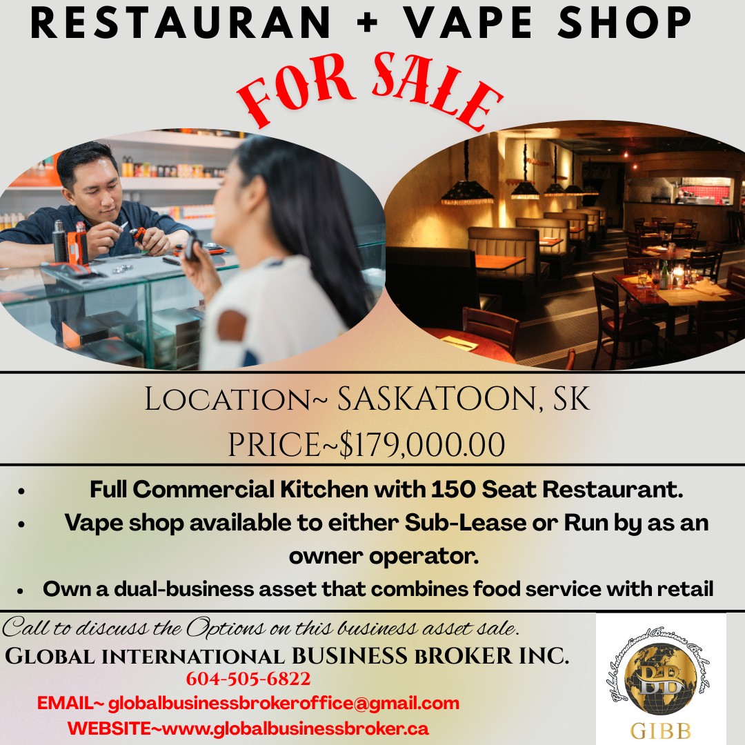 Unique Business Opportunity – Restaurant + Vape Shop For Sale